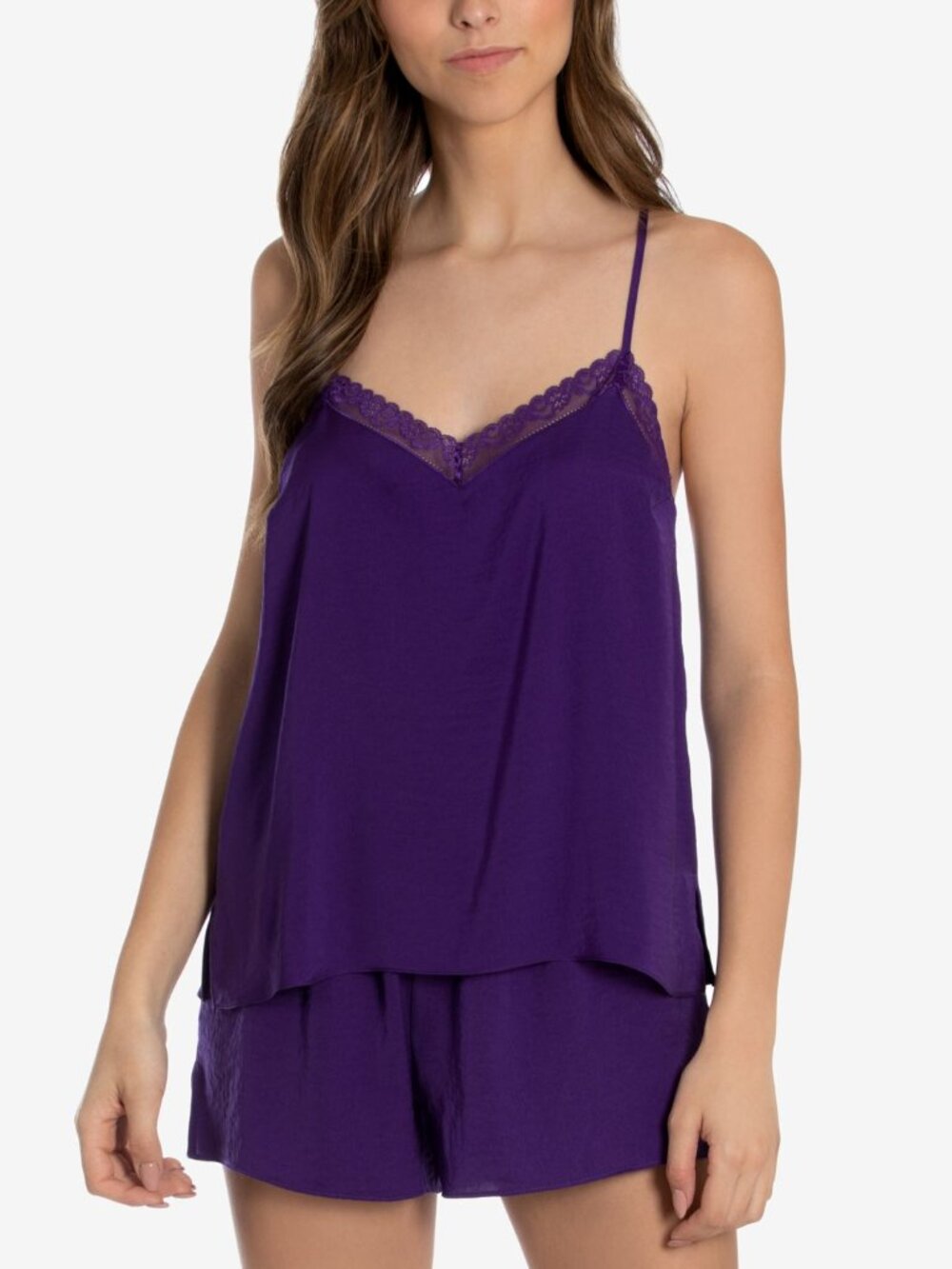 Linea Donatella Womens 2-Piece Lace Trim Cami & Shorts Set